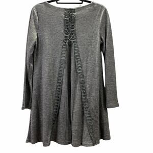 Long Sleeve Gray Lace Up Back Tunic Shirt Dress Size Large
